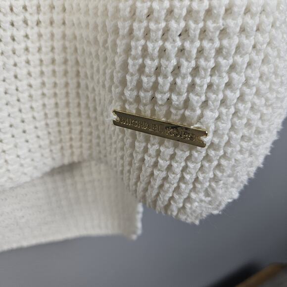 Michael Kors Womens Sweater Size Large Ivory Waffle Knit Turtleneck Oversized - Picture 4 of 6